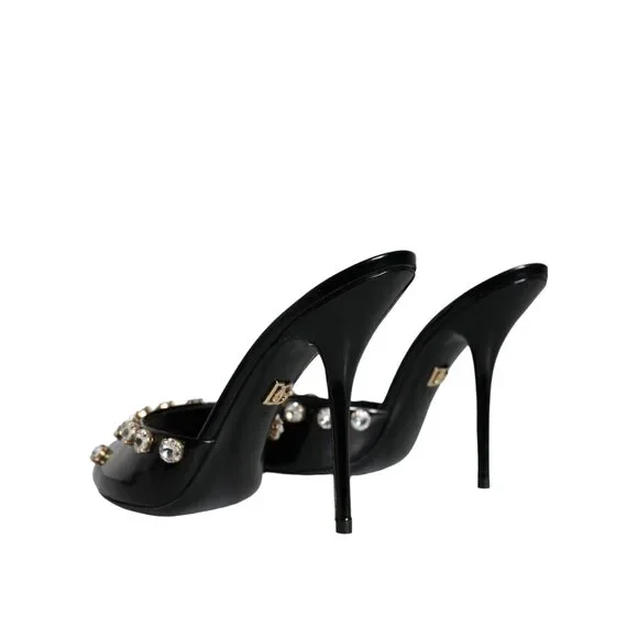 Dolce & Gabbana Black Crystal Heels Keira Sandals Shoes